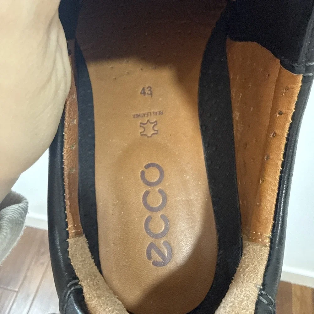 ECCO Leather Moc Oxford Men's 9 Black Comfort Dress Sneakers Lace Up Shock Point